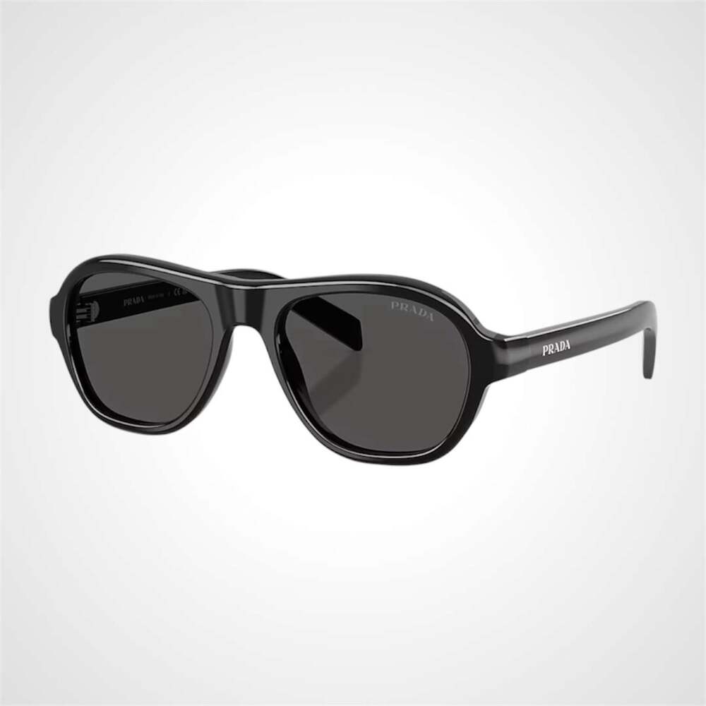 PRADA Sunglasses New Black Aviator 54-19- 140 mm Logo Gray Lens